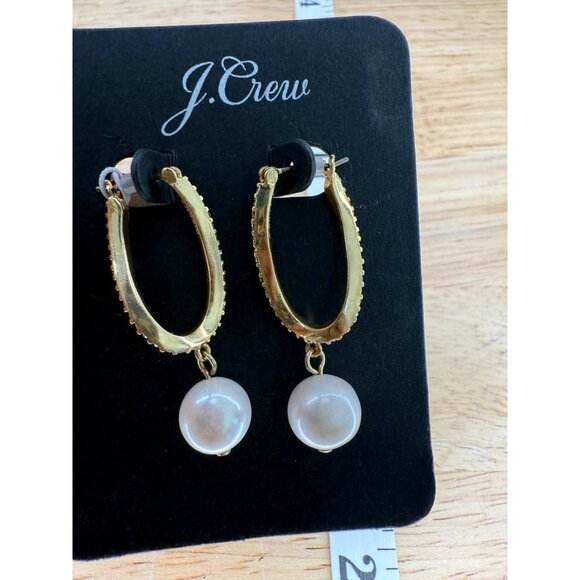 J.Crew Gold-Tone Hoop Earrings With Dangling Faux Pearl Accents - Picture 3 of 6